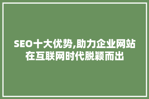 SEO十大优势,助力企业网站在互联网时代脱颖而出