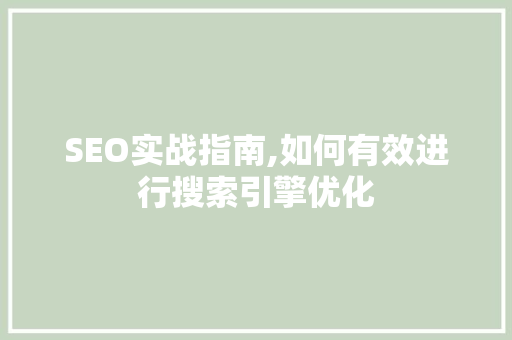 SEO实战指南,如何有效进行搜索引擎优化