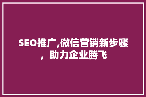 SEO推广,微信营销新步骤，助力企业腾飞