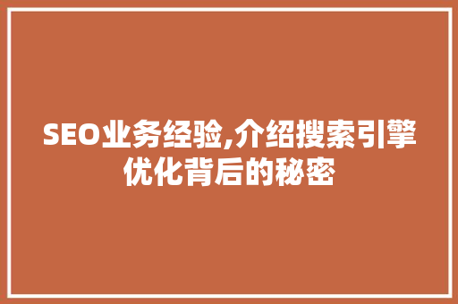 SEO业务经验,介绍搜索引擎优化背后的秘密