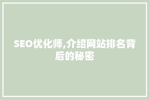 SEO优化师,介绍网站排名背后的秘密