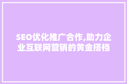 SEO优化推广合作,助力企业互联网营销的黄金搭档