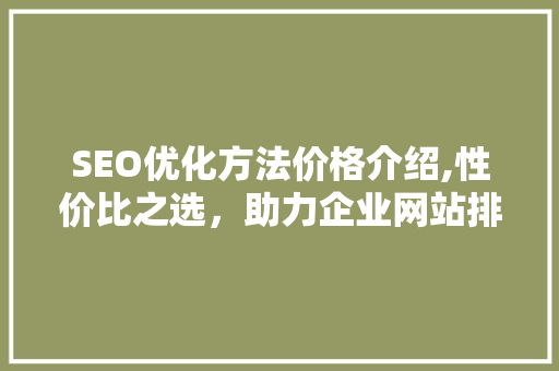 SEO优化方法价格介绍,性价比之选，助力企业网站排名提升
