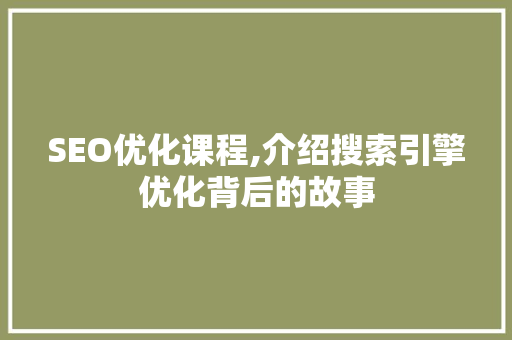 SEO优化课程,介绍搜索引擎优化背后的故事