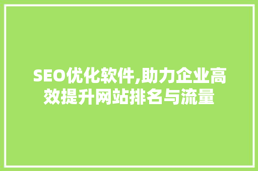 SEO优化软件,助力企业高效提升网站排名与流量