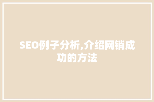 SEO例子分析,介绍网销成功的方法