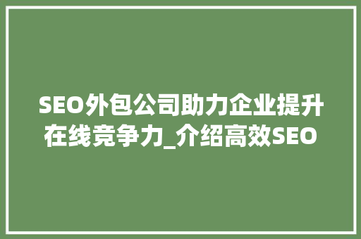 SEO外包公司助力企业提升在线竞争力_介绍高效SEO步骤