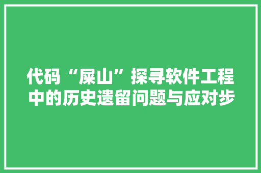 代码“屎山”探寻软件工程中的历史遗留问题与应对步骤