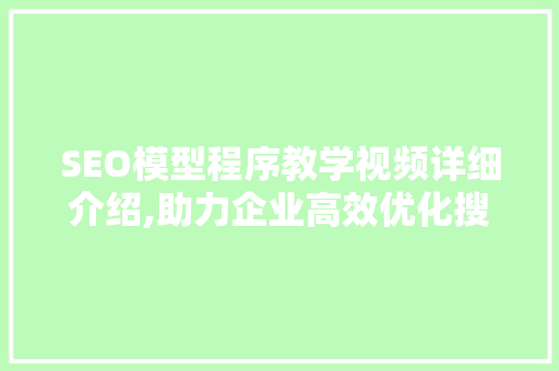 SEO模型程序教学视频详细介绍,助力企业高效优化搜索引擎排名