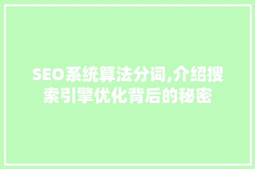 SEO系统算法分词,介绍搜索引擎优化背后的秘密