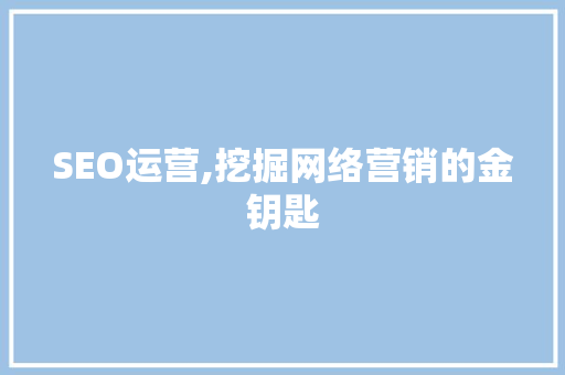 SEO运营,挖掘网络营销的金钥匙