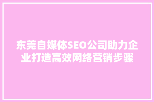 东莞自媒体SEO公司助力企业打造高效网络营销步骤
