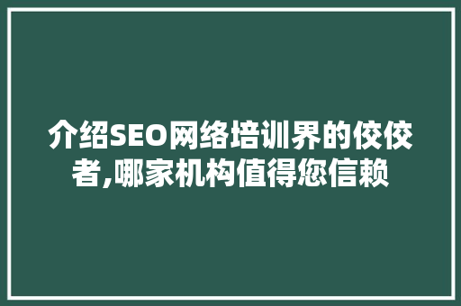 介绍SEO网络培训界的佼佼者,哪家机构值得您信赖