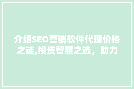 介绍SEO营销软件代理价格之谜,投资智慧之选，助力企业腾飞