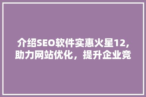 介绍SEO软件实惠火星12,助力网站优化，提升企业竞争力