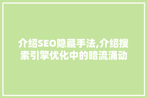 介绍SEO隐藏手法,介绍搜索引擎优化中的暗流涌动