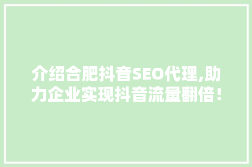 介绍合肥抖音SEO代理,助力企业实现抖音流量翻倍！