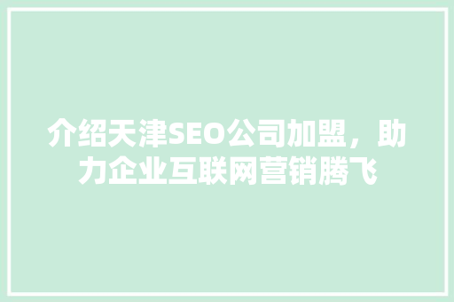 介绍天津SEO公司加盟，助力企业互联网营销腾飞