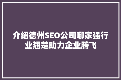 介绍德州SEO公司哪家强行业翘楚助力企业腾飞  第1张