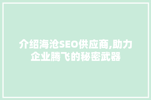 介绍海沧SEO供应商,助力企业腾飞的秘密武器
