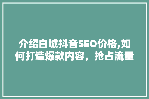 介绍白城抖音SEO价格,如何打造爆款内容，抢占流量红利