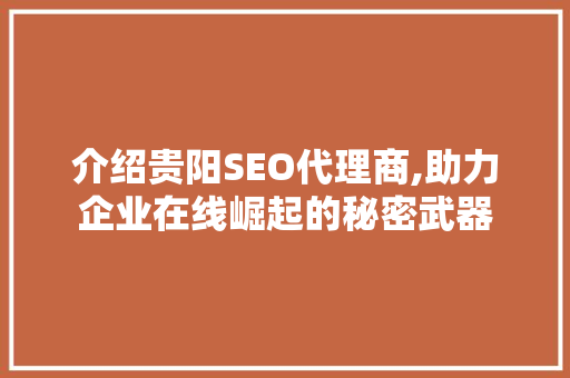 介绍贵阳SEO代理商,助力企业在线崛起的秘密武器  第1张