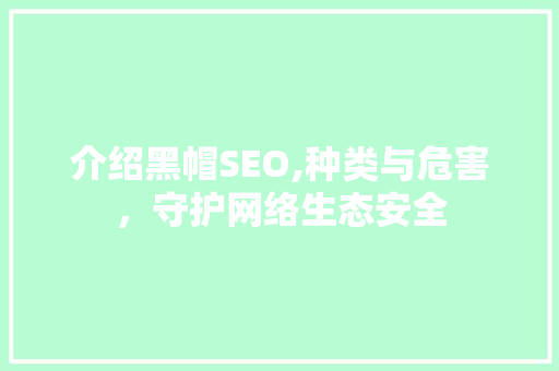 介绍黑帽SEO,种类与危害，守护网络生态安全