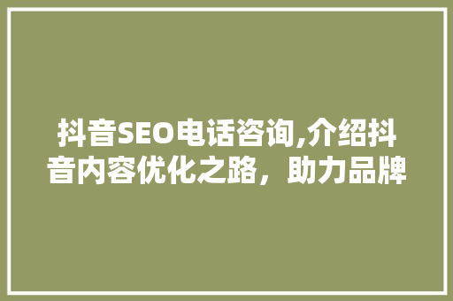 抖音SEO电话咨询,介绍抖音内容优化之路，助力品牌快速崛起  第1张