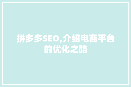 拼多多SEO,介绍电商平台的优化之路