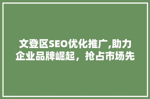 文登区SEO优化推广,助力企业品牌崛起，抢占市场先机