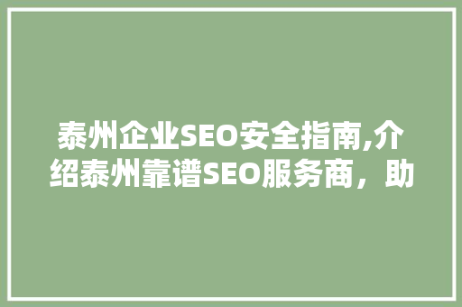 泰州企业SEO安全指南,介绍泰州靠谱SEO服务商，助您稳中求胜