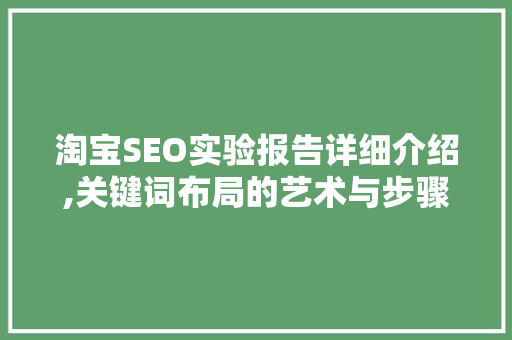 淘宝SEO实验报告详细介绍,关键词布局的艺术与步骤