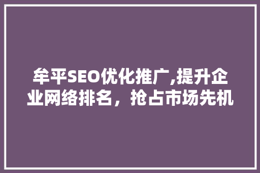 牟平SEO优化推广,提升企业网络排名，抢占市场先机