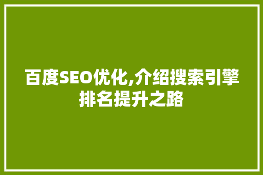 百度SEO优化,介绍搜索引擎排名提升之路