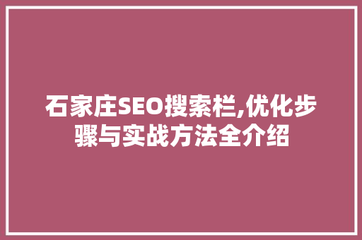 石家庄SEO搜索栏,优化步骤与实战方法全介绍  第1张
