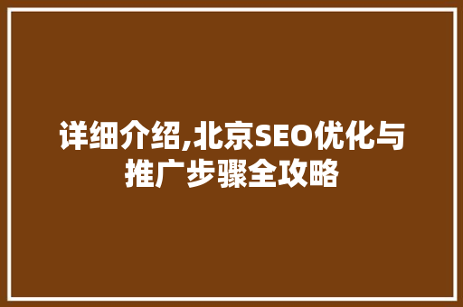 详细介绍,北京SEO优化与推广步骤全攻略