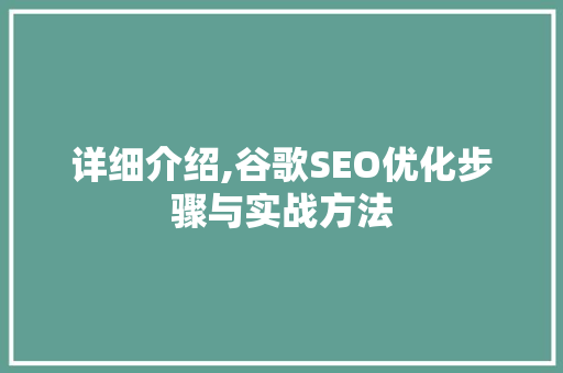 详细介绍,谷歌SEO优化步骤与实战方法