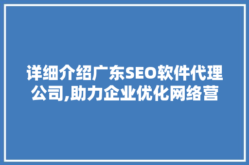 详细介绍广东SEO软件代理公司,助力企业优化网络营销步骤