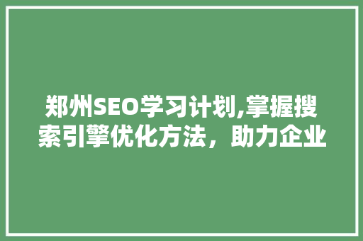 郑州SEO学习计划,掌握搜索引擎优化方法，助力企业腾飞