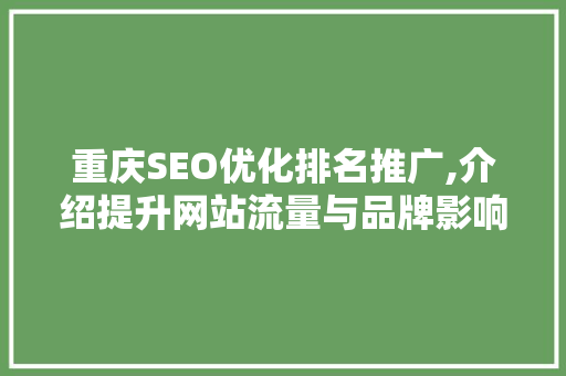 重庆SEO优化排名推广,介绍提升网站流量与品牌影响力的方法