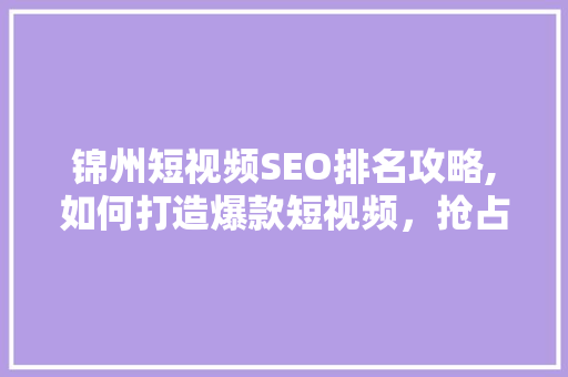 锦州短视频SEO排名攻略,如何打造爆款短视频，抢占流量高地