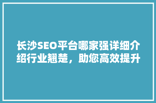 长沙SEO平台哪家强详细介绍行业翘楚，助您高效提升网站排名