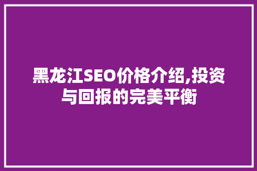 黑龙江SEO价格介绍,投资与回报的完美平衡  第1张