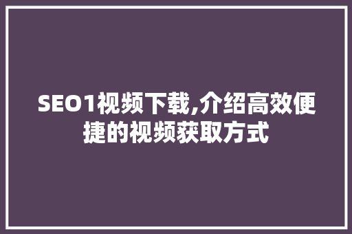 SEO1视频下载,介绍高效便捷的视频获取方式  第1张