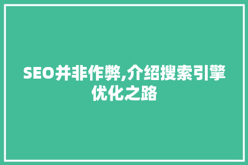 SEO并非作弊,介绍搜索引擎优化之路