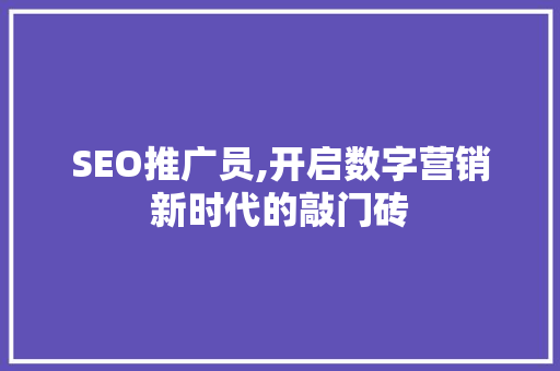 SEO推广员,开启数字营销新时代的敲门砖