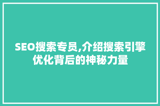 SEO搜索专员,介绍搜索引擎优化背后的神秘力量