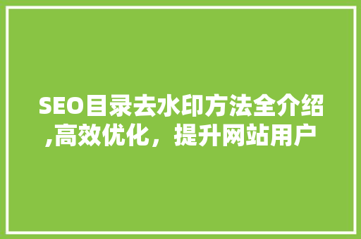 SEO目录去水印方法全介绍,高效优化，提升网站用户体验