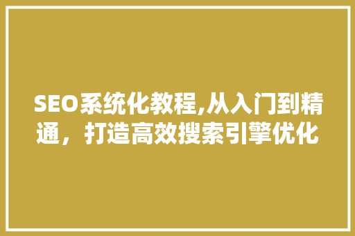 SEO系统化教程,从入门到精通，打造高效搜索引擎优化步骤