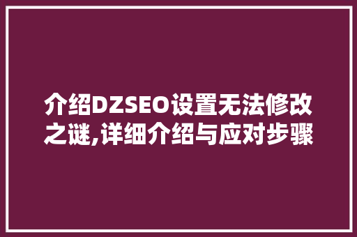 介绍DZSEO设置无法修改之谜,详细介绍与应对步骤